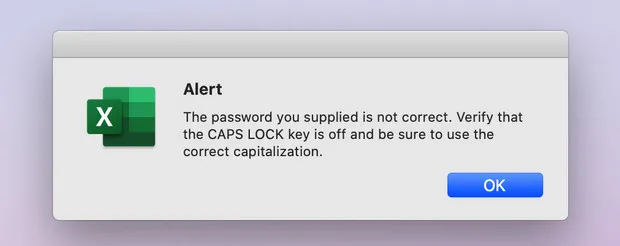excel password error mac