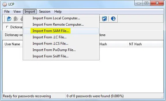 LCP password recovery