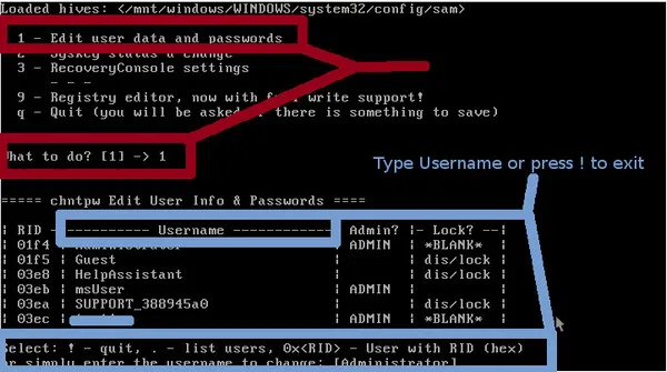 Offline NT Password and Registry Editor