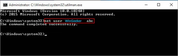 reset local admin password on Windows 10
